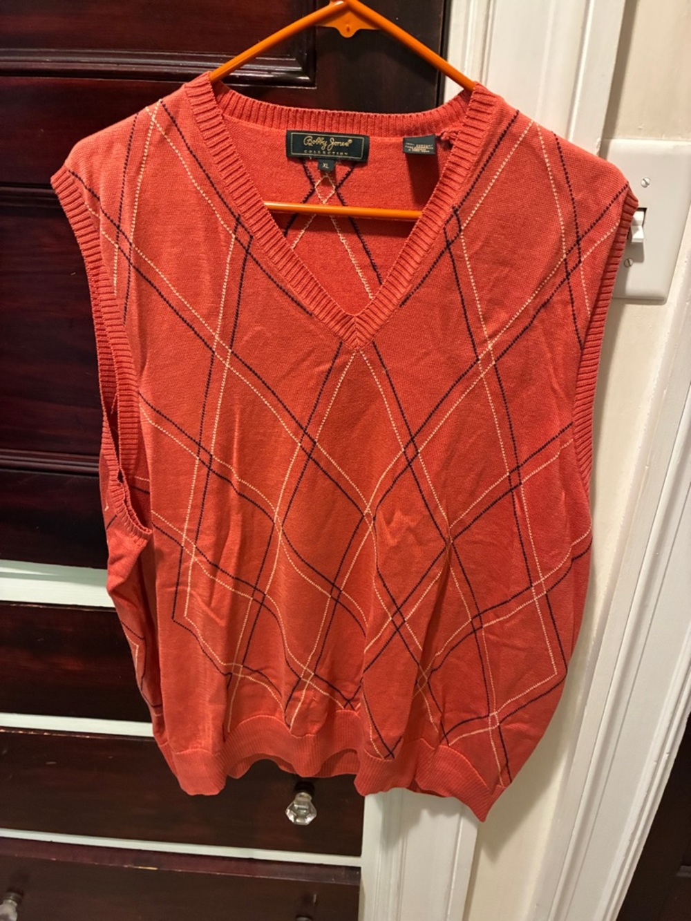 Bobby Jones Men's Coral Orange Argyle V-Neck Sweater Vest